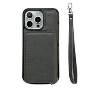 For iPhone 16 Pro Max Solid Color Zipper 11-Card Slots Bag Phone Case with Lanyard(Grey)