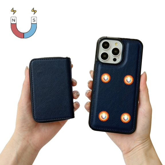 For iPhone 16 Pro Solid Color Zipper 11-Card Slots Bag Phone Case with Lanyard(Blue)