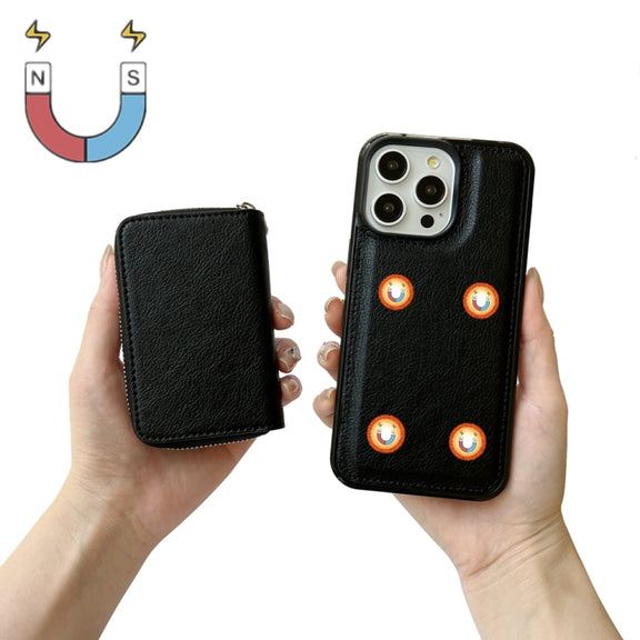 For iPhone 16 Pro Solid Color Zipper 11-Card Slots Bag Phone Case with Lanyard(Black)