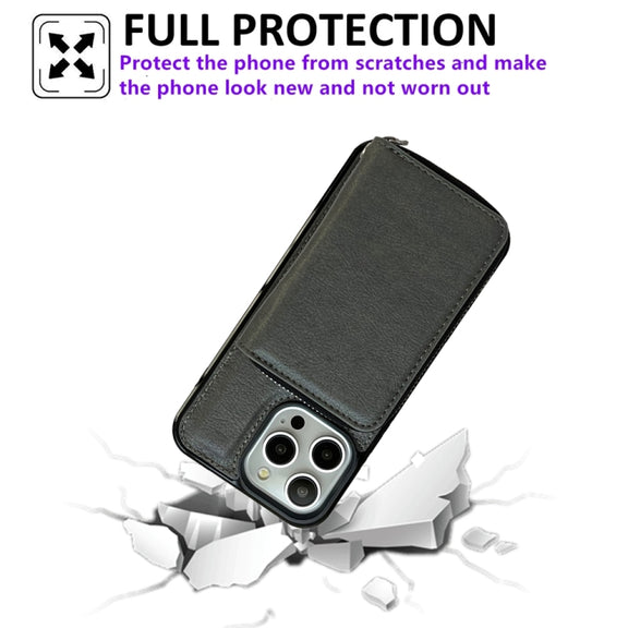For iPhone 16 Pro Solid Color Zipper 11-Card Slots Bag Phone Case with Lanyard(Grey)