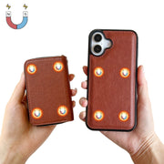 For iPhone 16 Plus Solid Color Zipper 11-Card Slots Bag Phone Case with Lanyard(Brown)