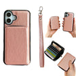 For iPhone 16 Solid Color Zipper 11-Card Slots Bag Phone Case with Lanyard(Rose Gold) - iPhone 16 Cases by PMC TechLife | Online Shopping South Africa | PMC TechLife | Buy Now Pay Later Mobicred