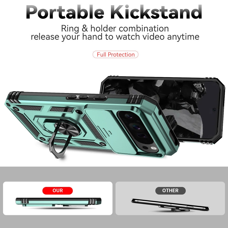 For Google Pixel 9 Pro Sliding Camshield Holder Phone Case(Green) - Google Cases by PMC TechLife | Online Shopping South Africa | PMC TechLife | Buy Now Pay Later Mobicred