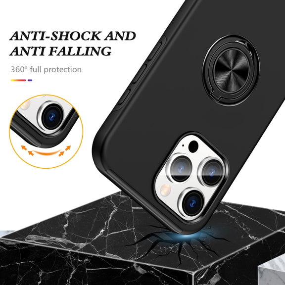For iPhone 16 Plus Magnetic Ring Holder Phone Case(Black)