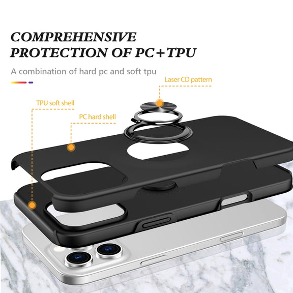 For iPhone 16 Plus Magnetic Ring Holder Phone Case(Black)