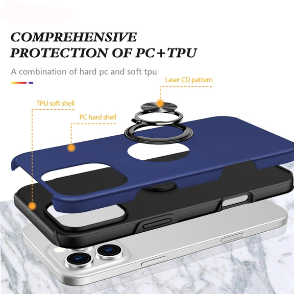 For iPhone 16 Pro Max Magnetic Ring Holder Phone Case(Navy Blue)