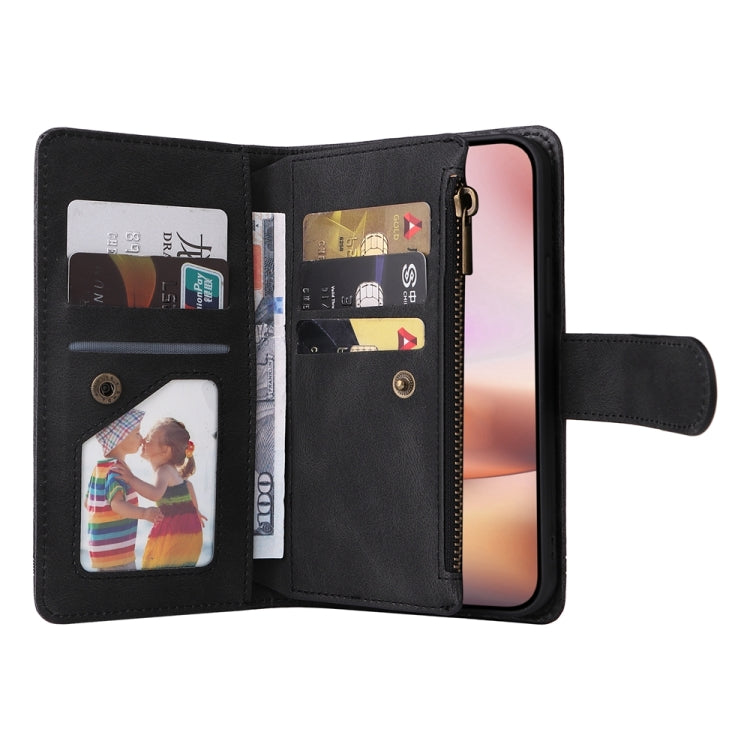 For iPhone 16 Plus Skin Feel Multi-Card Wallet Zipper Leather Phone Case(Black) - iPhone 16 Plus Cases by PMC TechLife | Online Shopping South Africa | PMC TechLife | Buy Now Pay Later Mobicred