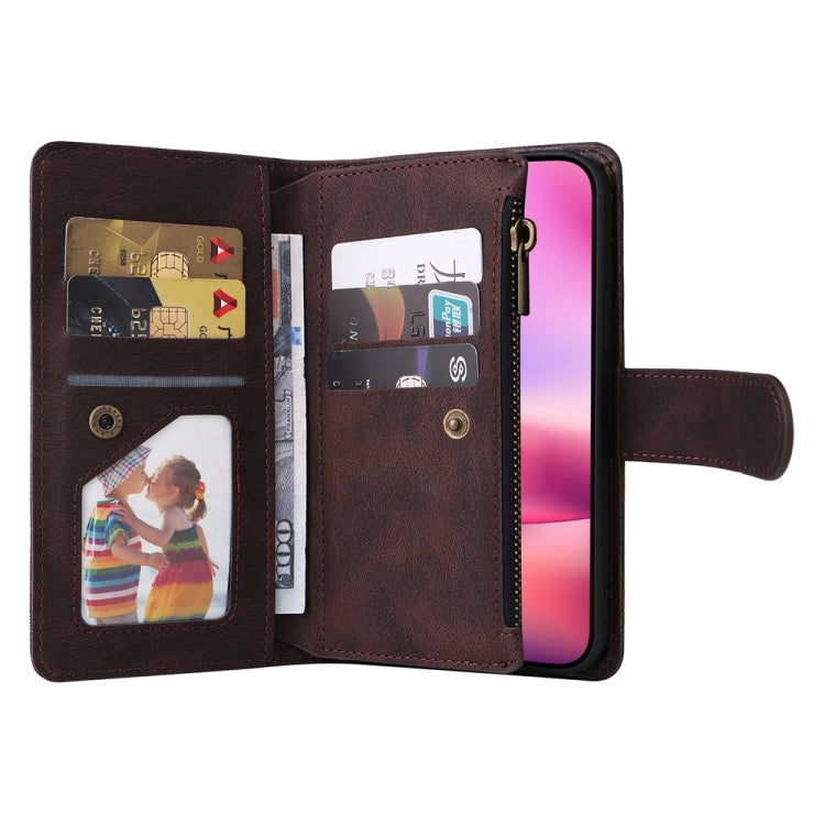 For iPhone 16 Skin Feel Multi-Card Wallet Zipper Leather Phone Case(Brown) - iPhone 16 Cases by PMC TechLife | Online Shopping South Africa | PMC TechLife | Buy Now Pay Later Mobicred
