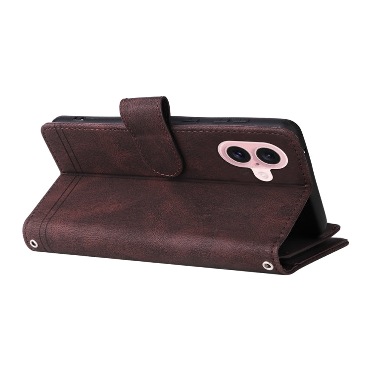 For iPhone 16 Skin Feel Multi-Card Wallet Zipper Leather Phone Case(Brown) - iPhone 16 Cases by PMC TechLife | Online Shopping South Africa | PMC TechLife | Buy Now Pay Later Mobicred