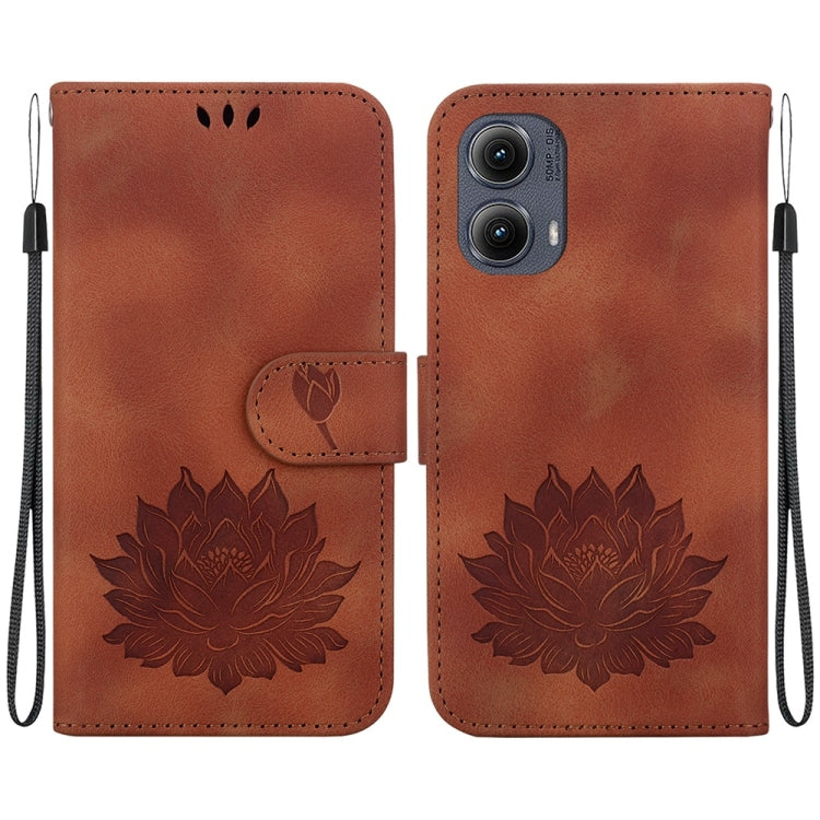 For Motorola Edge 2024 Lotus Embossed Leather Phone Case(Brown) - Motorola Cases by PMC Jewellery | Online Shopping South Africa | PMC Jewellery | Buy Now Pay Later Mobicred
