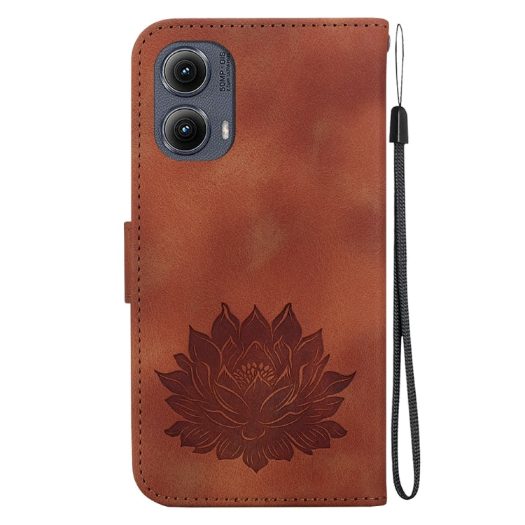 For Motorola Edge 2024 Lotus Embossed Leather Phone Case(Brown) - Motorola Cases by PMC Jewellery | Online Shopping South Africa | PMC Jewellery | Buy Now Pay Later Mobicred