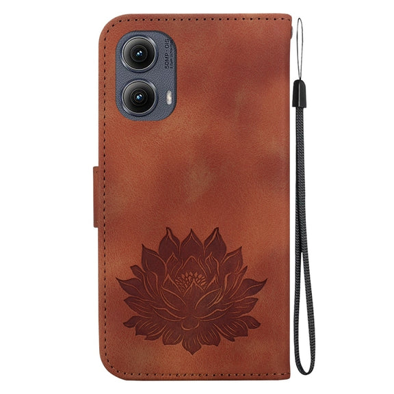 For Motorola Edge 2024 Lotus Embossed Leather Phone Case(Brown)