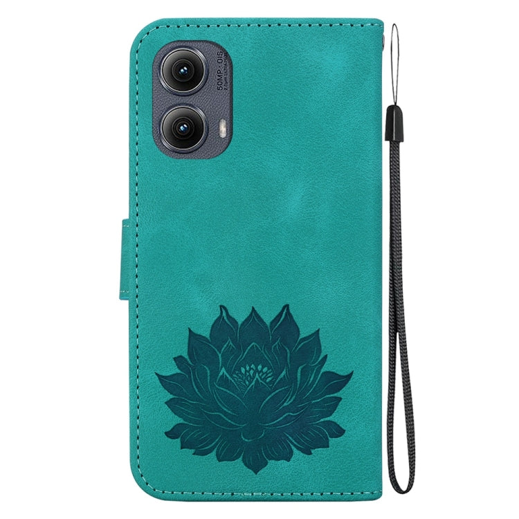 For Motorola Edge 2024 Lotus Embossed Leather Phone Case(Green) - Motorola Cases by PMC Jewellery | Online Shopping South Africa | PMC Jewellery | Buy Now Pay Later Mobicred