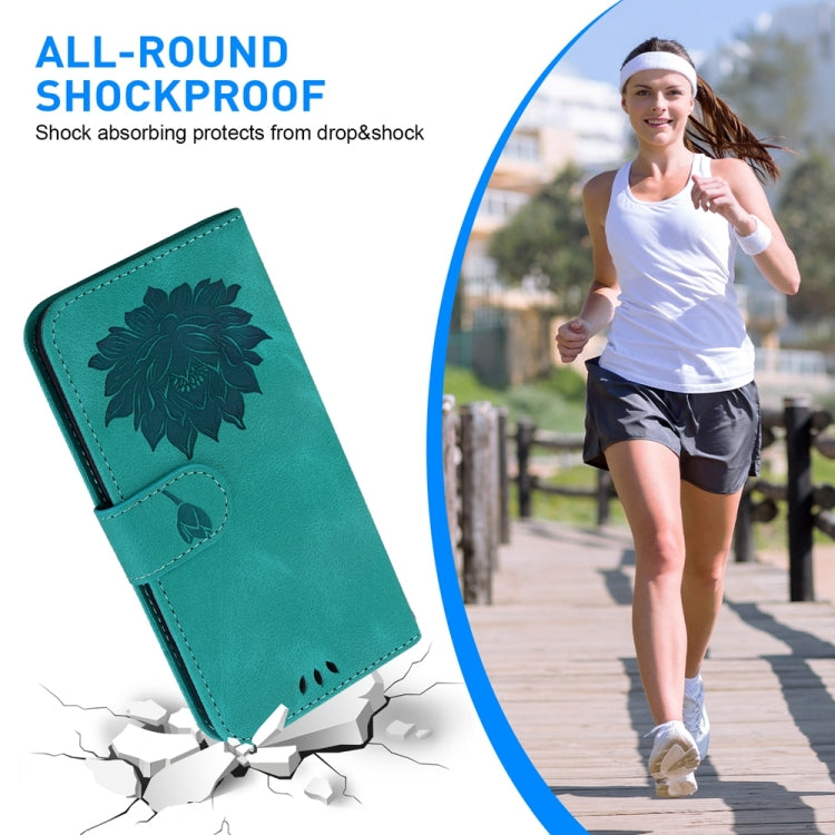 For Motorola Edge 2024 Lotus Embossed Leather Phone Case(Green) - Motorola Cases by PMC Jewellery | Online Shopping South Africa | PMC Jewellery | Buy Now Pay Later Mobicred