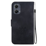 For Motorola Edge 2024 Lotus Embossed Leather Phone Case(Black)