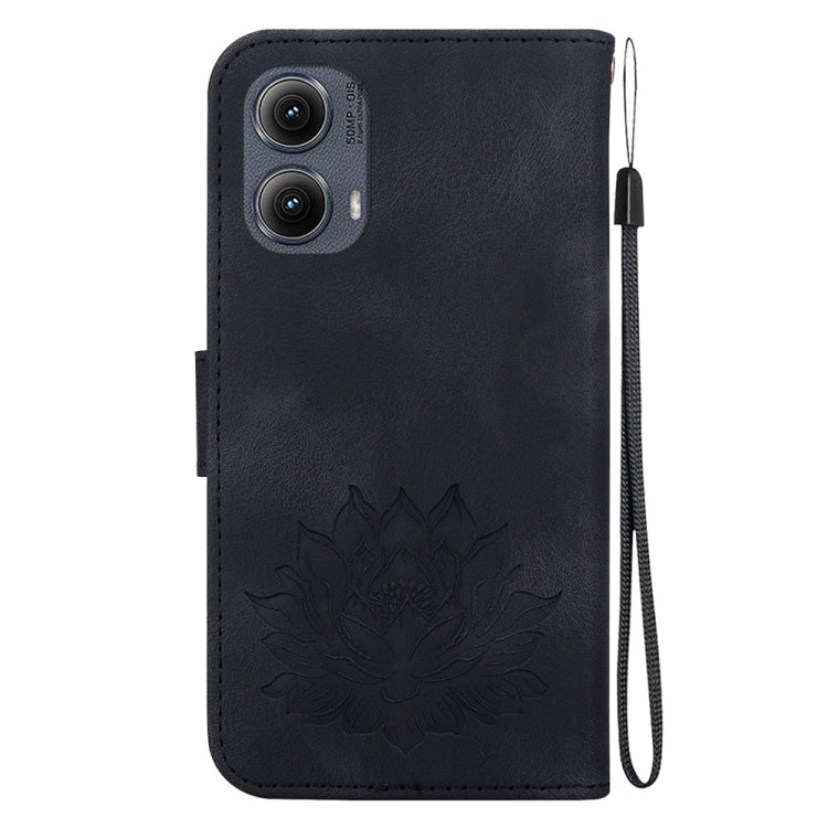 For Motorola Edge 2024 Lotus Embossed Leather Phone Case(Black)