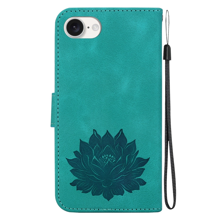 For iPhone 16e Lotus Embossed Leather Phone Case(Green) - iPhone 16e Cases by PMC TechLife | Online Shopping South Africa | PMC TechLife | Buy Now Pay Later Mobicred