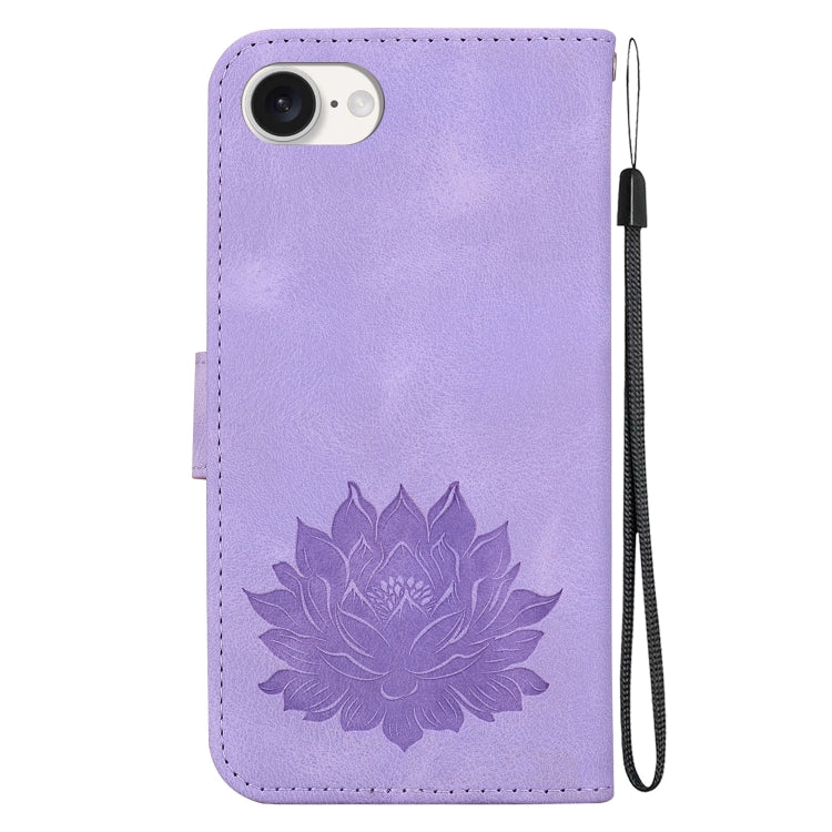 For iPhone 16e Lotus Embossed Leather Phone Case(Purple) - iPhone 16e Cases by PMC TechLife | Online Shopping South Africa | PMC TechLife | Buy Now Pay Later Mobicred