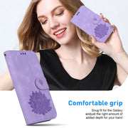For iPhone 16e Lotus Embossed Leather Phone Case(Purple)