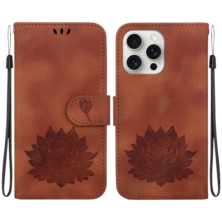 For iPhone 16 Pro Max Lotus Embossed Leather Phone Case(Brown) - iPhone 16 Pro Max Cases by PMC TechLife | Online Shopping South Africa | PMC TechLife | Buy Now Pay Later Mobicred