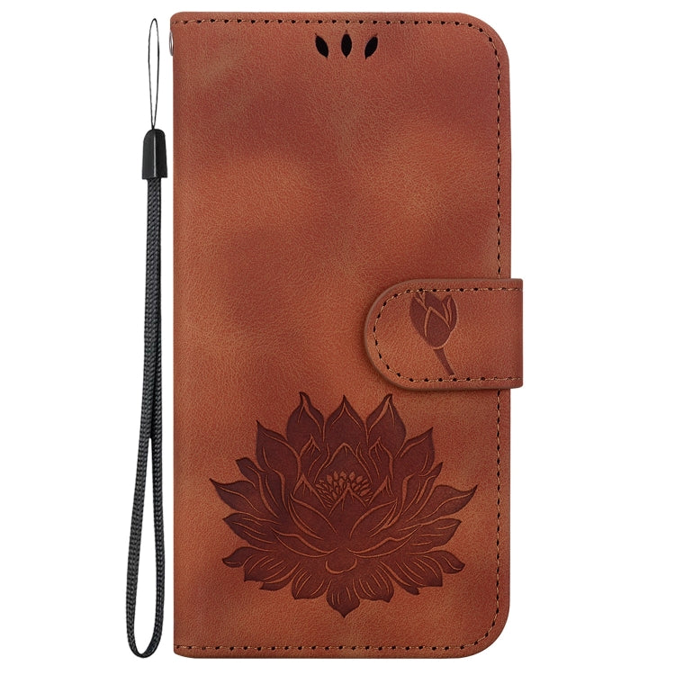For iPhone 16 Pro Max Lotus Embossed Leather Phone Case(Brown) - iPhone 16 Pro Max Cases by PMC TechLife | Online Shopping South Africa | PMC TechLife | Buy Now Pay Later Mobicred