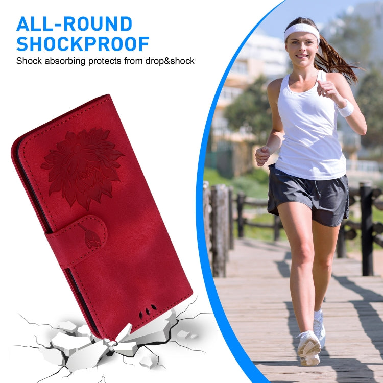For iPhone 16 Pro Lotus Embossed Leather Phone Case(Red)