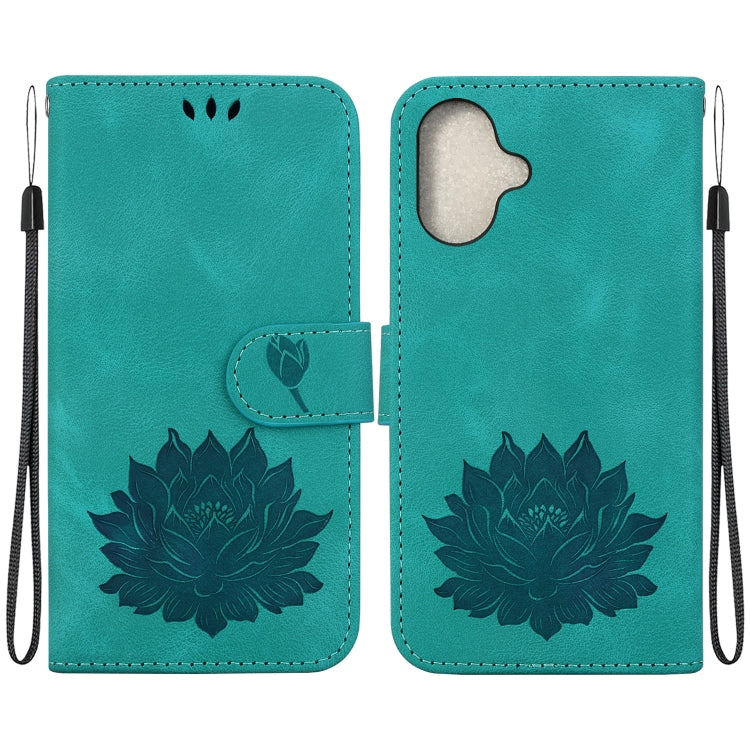 For iPhone 16 Plus Lotus Embossed Leather Phone Case(Green) - iPhone 16 Plus Cases by PMC TechLife | Online Shopping South Africa | PMC TechLife | Buy Now Pay Later Mobicred