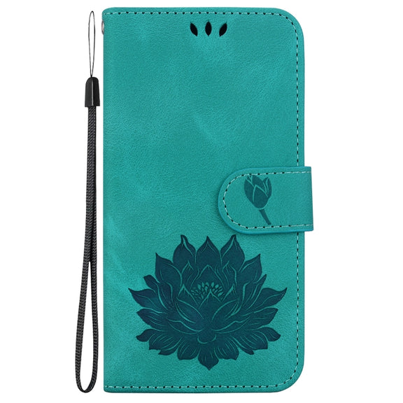 For iPhone 16 Plus Lotus Embossed Leather Phone Case(Green)