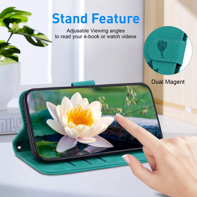 For iPhone 16 Plus Lotus Embossed Leather Phone Case(Green) - iPhone 16 Plus Cases by PMC TechLife | Online Shopping South Africa | PMC TechLife | Buy Now Pay Later Mobicred