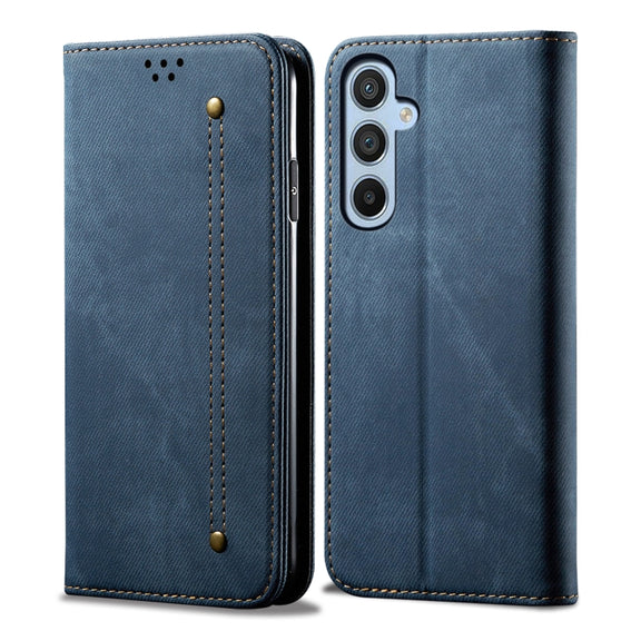For Samsung Galaxy S25 5G Denim Texture Casual Style Horizontal Flip Leather Case(Blue)