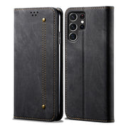 For Samsung Galaxy S25 Ultra 5G Denim Texture Casual Style Horizontal Flip Leather Case(Black)