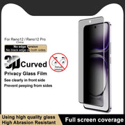 For OPPO Reno12 Pro Global imak No Edge Version 3D Curved Privacy Full Screen Tempered Glass Film