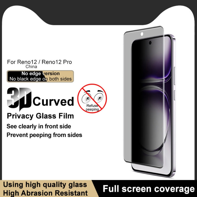 For OPPO Reno12 Pro Global imak No Edge Version 3D Curved Privacy Full Screen Tempered Glass Film
