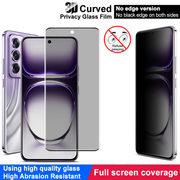 For OPPO Reno12 Pro Global imak No Edge Version 3D Curved Privacy Full Screen Tempered Glass Film