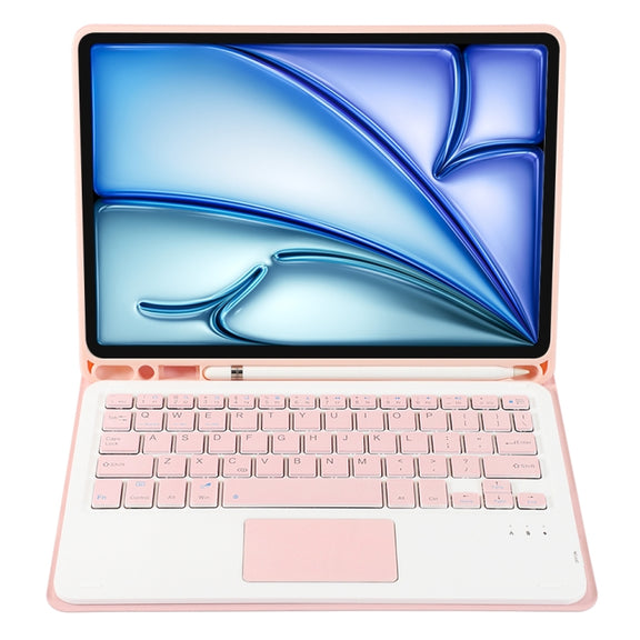 For iPad Air 11 2025 / 2024 / Air 5 10.9 / Air 4 A098B-A Detachable Ultra-Thin Bluetooth Touch Keyboard Leather Tablet Case with Pen Slot(Pink)