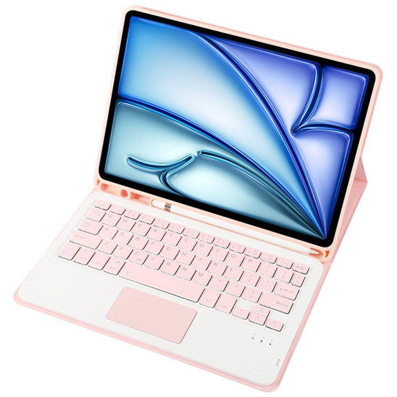 For iPad Air 11 2025 / 2024 / Air 5 10.9 / Air 4 A098B-A Detachable Ultra-Thin Bluetooth Touch Keyboard Leather Tablet Case with Pen Slot(Pink)