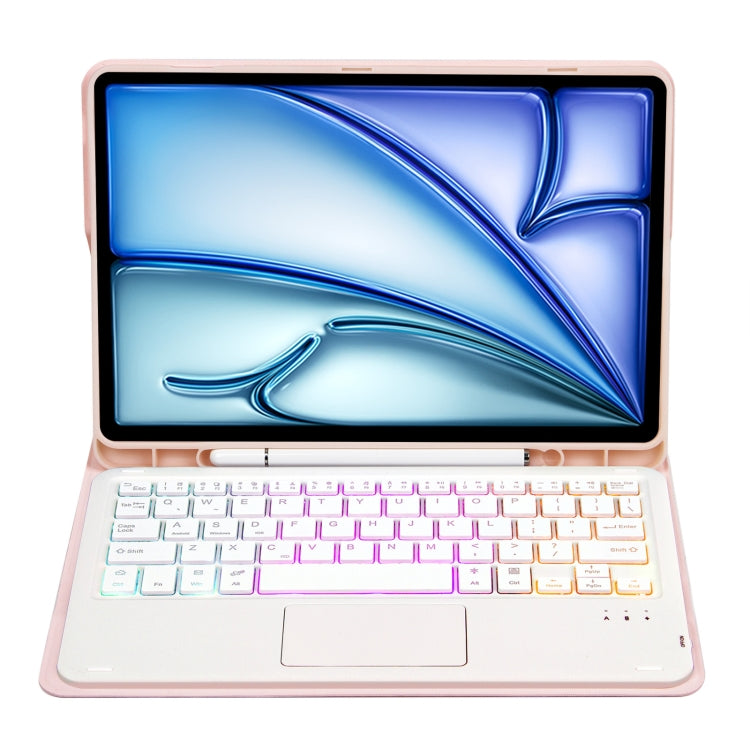 For iPad Air 11 2025 / 2024 / Air 5 10.9 / Air 4 A098B-AS Detachable Ultra-Thin Backlit Bluetooth Touch Keyboard Leather Tablet Case with Pen Slot(Pink) - For iPad Air by PMC Jewellery | Online Shopping South Africa | PMC Jewellery | Buy Now Pay Later Mobicred