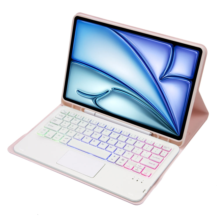 For iPad Air 11 2025 / 2024 / Air 5 10.9 / Air 4 A098B-AS Detachable Ultra-Thin Backlit Bluetooth Touch Keyboard Leather Tablet Case with Pen Slot(Pink) - For iPad Air by PMC Jewellery | Online Shopping South Africa | PMC Jewellery | Buy Now Pay Later Mobicred