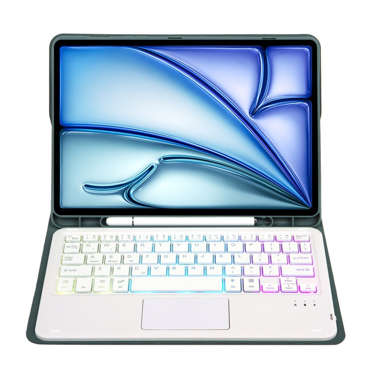 For iPad Air 11 2025 / 2024 / Air 5 10.9 / Air 4 A098B-AS Detachable Ultra-Thin Backlit Bluetooth Touch Keyboard Leather Tablet Case with Pen Slot(Dark Green) - For iPad Air by PMC Jewellery | Online Shopping South Africa | PMC Jewellery | Buy Now Pay Later Mobicred