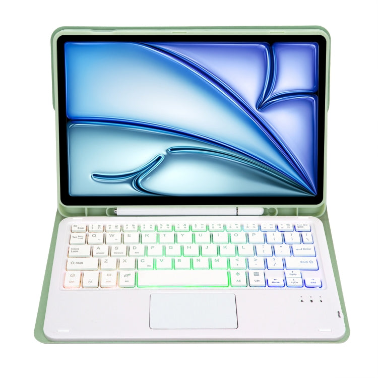 For iPad Air 11 2025 / 2024 / Air 5 10.9 / Air 4 A098B-AS Detachable Ultra-Thin Backlit Bluetooth Touch Keyboard Leather Tablet Case with Pen Slot(Light Green)
