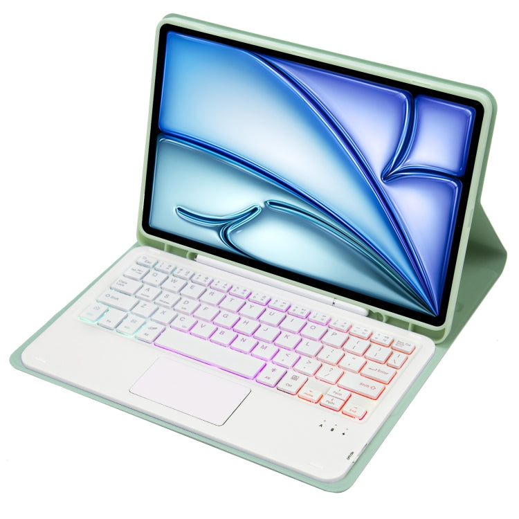 For iPad Air 11 2025 / 2024 / Air 5 10.9 / Air 4 A098B-AS Detachable Ultra-Thin Backlit Bluetooth Touch Keyboard Leather Tablet Case with Pen Slot(Light Green) - For iPad Air by PMC Jewellery | Online Shopping South Africa | PMC Jewellery | Buy Now Pay Later Mobicred