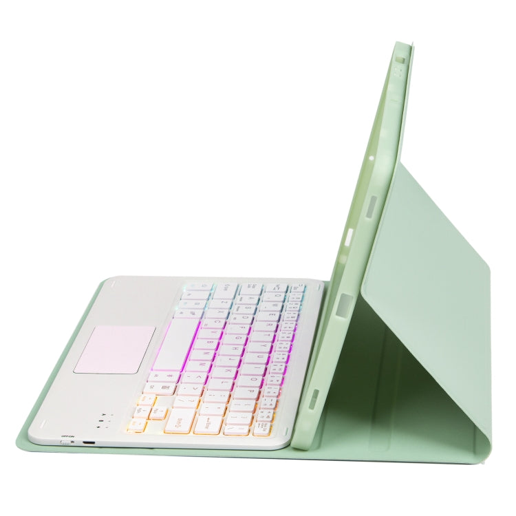 For iPad Air 11 2025 / 2024 / Air 5 10.9 / Air 4 A098B-AS Detachable Ultra-Thin Backlit Bluetooth Touch Keyboard Leather Tablet Case with Pen Slot(Light Green)
