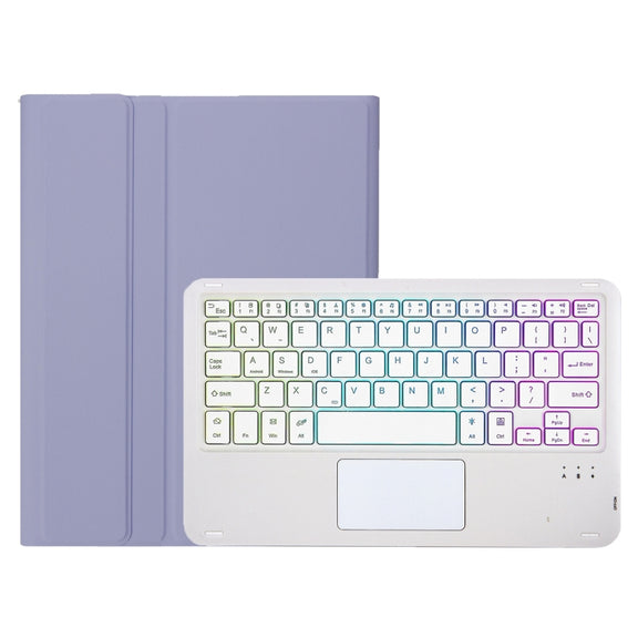 For iPad Air 11 2025 / 2024 / Air 5 10.9 / Air 4 A098B-AS Detachable Ultra-Thin Backlit Bluetooth Touch Keyboard Leather Tablet Case with Pen Slot(Purple)