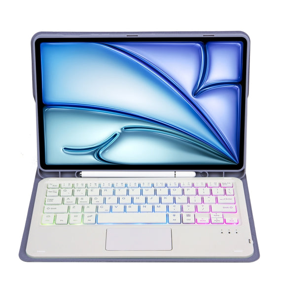For iPad Air 11 2025 / 2024 / Air 5 10.9 / Air 4 A098B-AS Detachable Ultra-Thin Backlit Bluetooth Touch Keyboard Leather Tablet Case with Pen Slot(Purple)