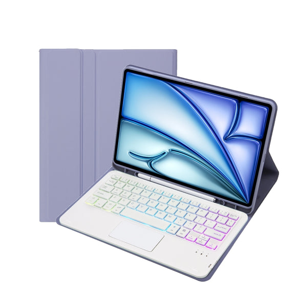 For iPad Air 11 2025 / 2024 / Air 5 10.9 / Air 4 A098B-AS Detachable Ultra-Thin Backlit Bluetooth Touch Keyboard Leather Tablet Case with Pen Slot(Purple)