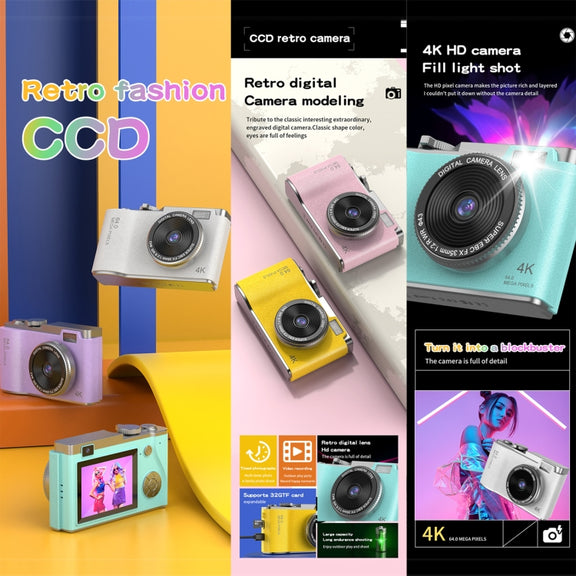 LK003 2.4 inch Dual-lens 4K HD CCD Camera Retro Kids Camera(Yellow)