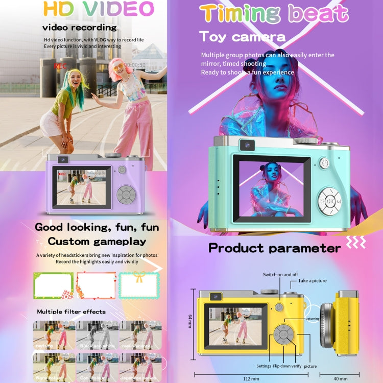 LK003 2.4 inch Dual-lens 4K HD CCD Camera Retro Kids Camera(Yellow)
