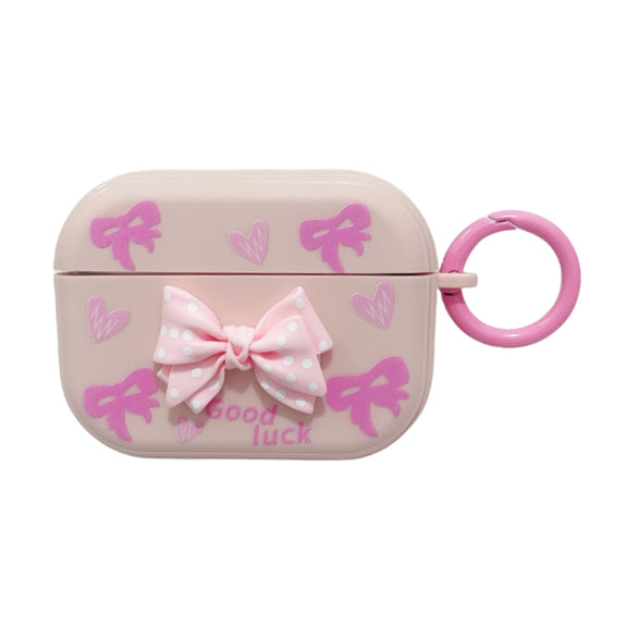 For AirPods Pro 2 3D Dot Bowknot Bluetooth Earphone Protective Case(Pink)