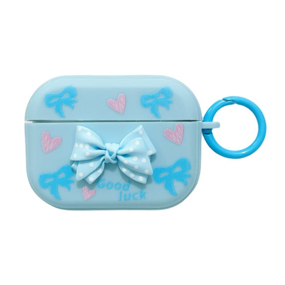 For AirPods Pro 3D Dot Bowknot Bluetooth Earphone Protective Case(Blue)