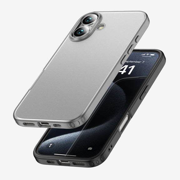 For iPhone 16 Armor Clear TPU Hard PC Phone Case(Matte Black)